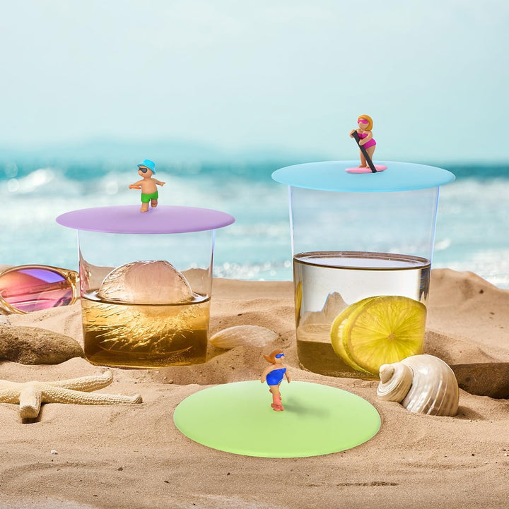LURCH Mein Deckel Summer Fun 3er Set, Glasabdeckung aus BPA-freiem Platin Silikon Ø 10,5cm, Bunt, Su