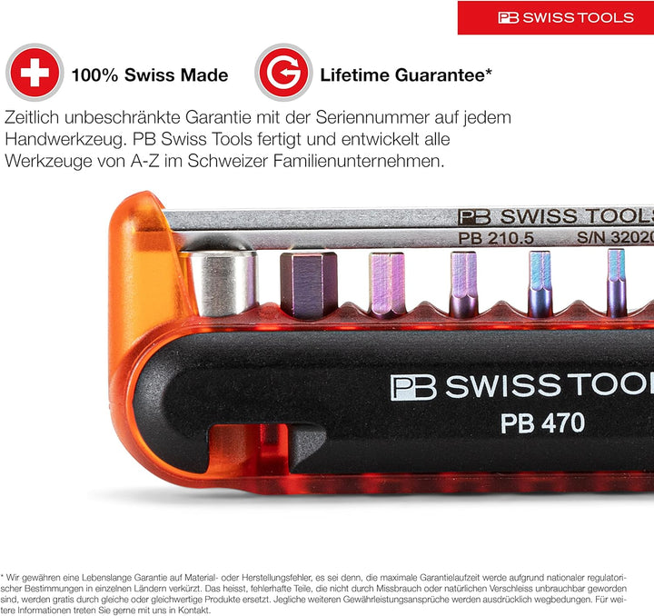 PB Swiss Tools Fahrrad Multitool PB 470 | 100% Swiss Made | Multitool Werkzeug mit Bits, Winkelschra