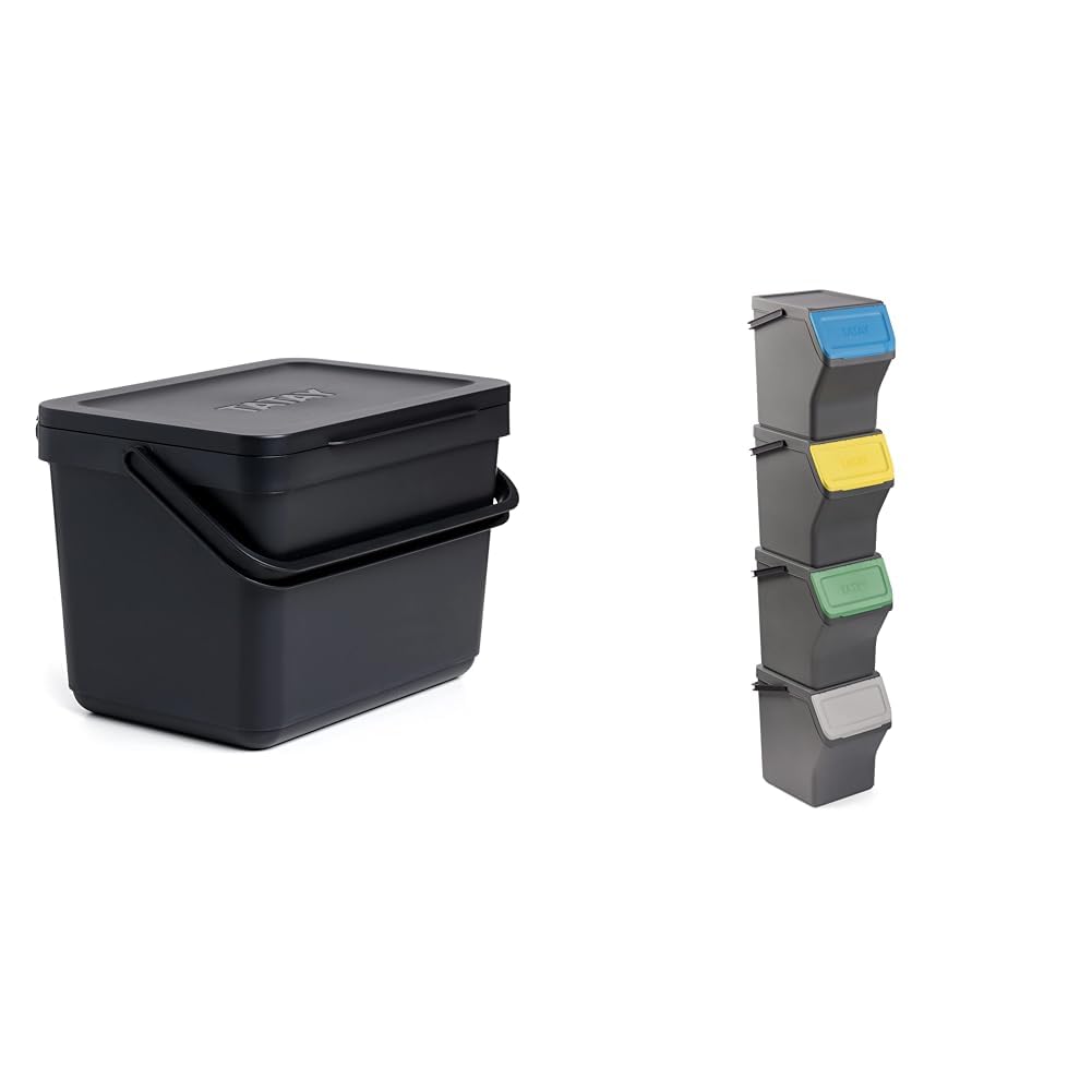 TATAY Mülltrennsystem Küche | 1 Biomülleimer Smart 6L Schwarz ohne Halterung + 4 Easy Waste Recyclin