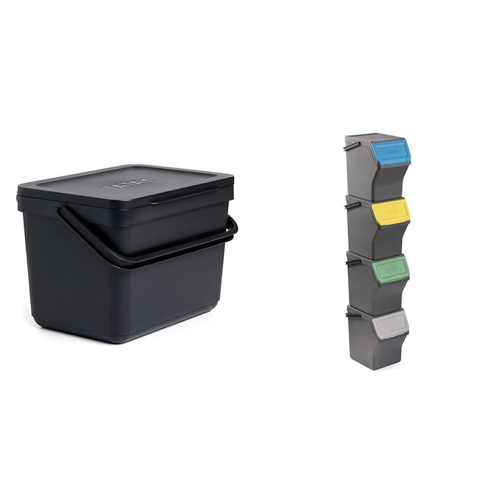 TATAY Mülltrennsystem Küche | 1 Biomülleimer Smart 6L Schwarz ohne Halterung + 4 Easy Waste Recyclin