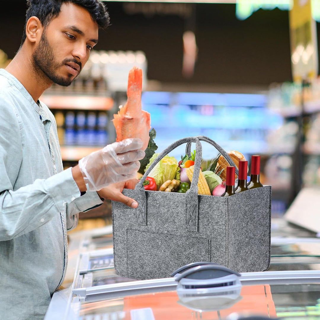 Eurhomewit Filztasche Einkaufstasche mit Fächern, Filztasche Gross 30L Faltbar und Robust Filz Einka
