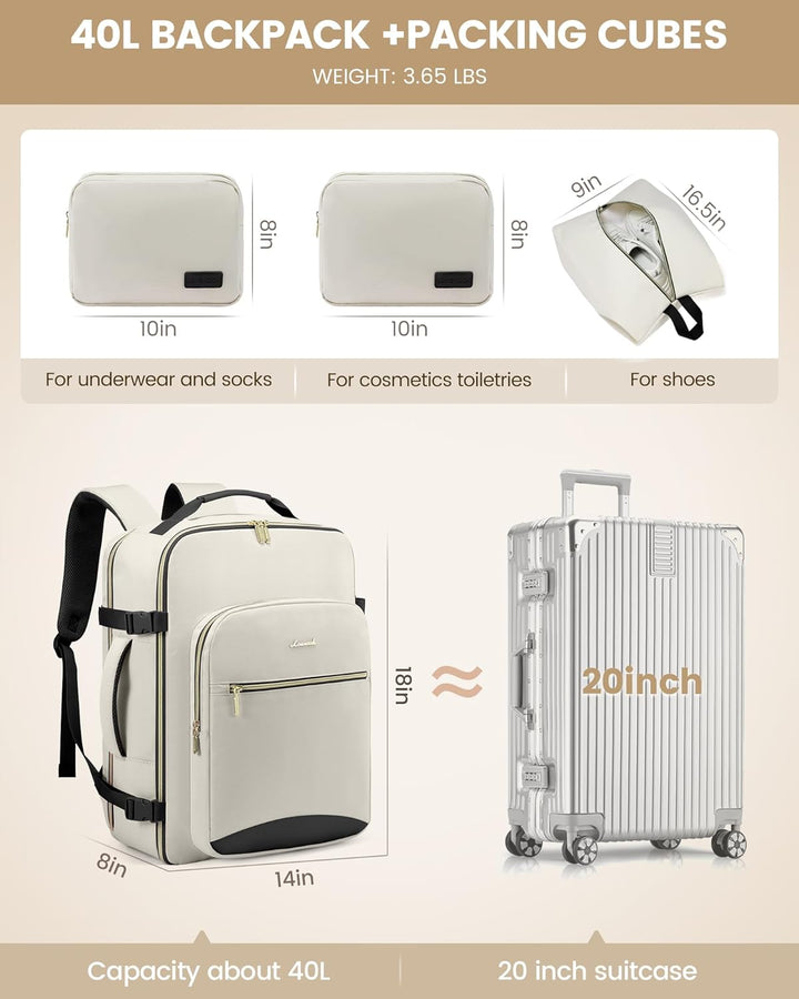 LOVEVOOK Handgepäck Rucksack Flugzeug, 40L Gross Reiserucksack Damen Kofferrucksack, Wasserdicht Rei