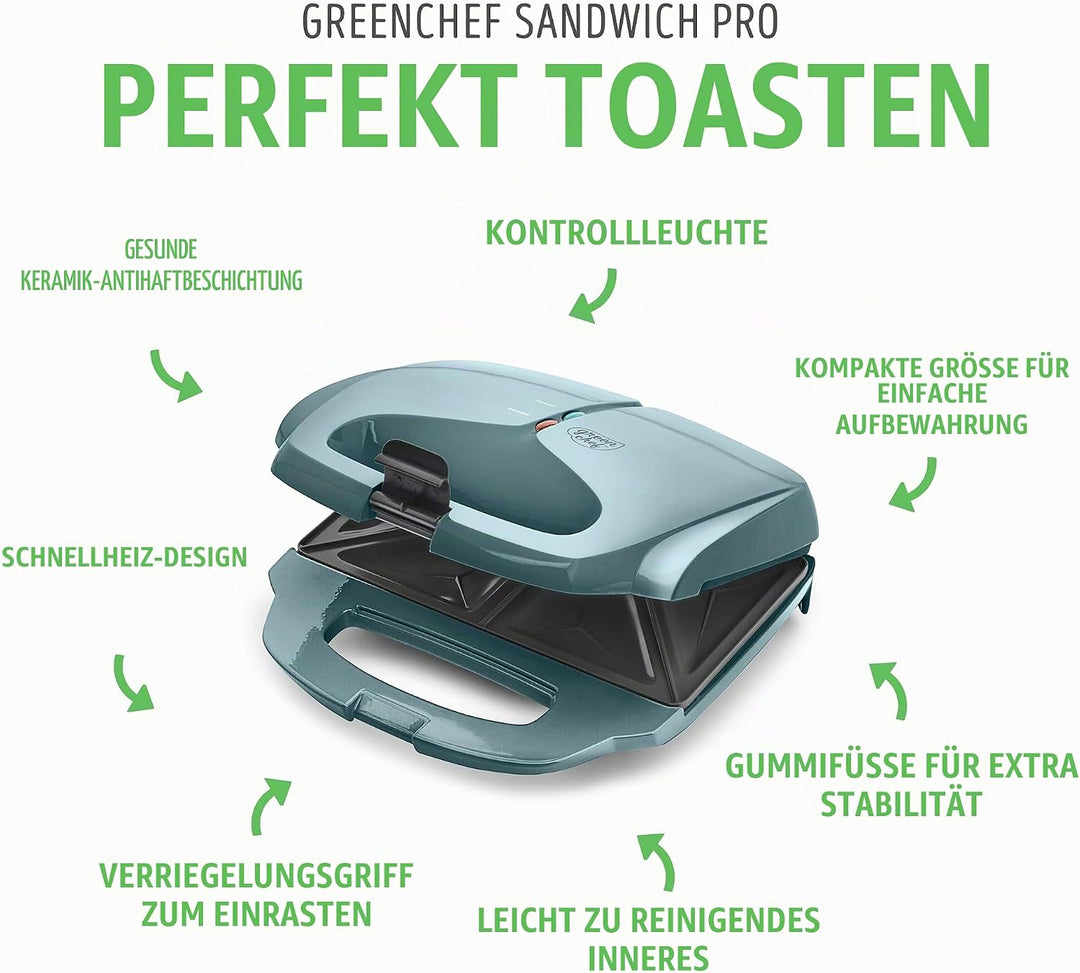 GreenChef Electric Sandwichmaker, PFAS-freie Gesunde Keramik-Antihaft, Panini, Sandwichtoasts, Grill