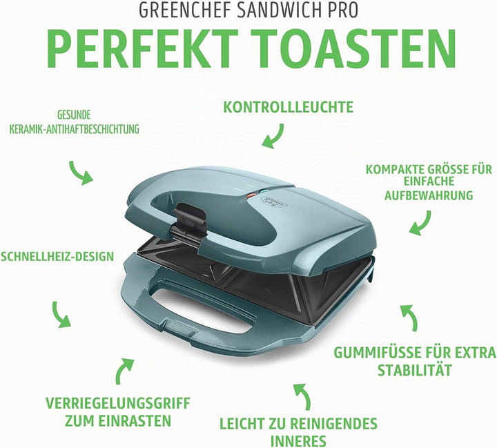 GreenChef Electric Sandwichmaker, PFAS-freie Gesunde Keramik-Antihaft, Panini, Sandwichtoasts, Grill