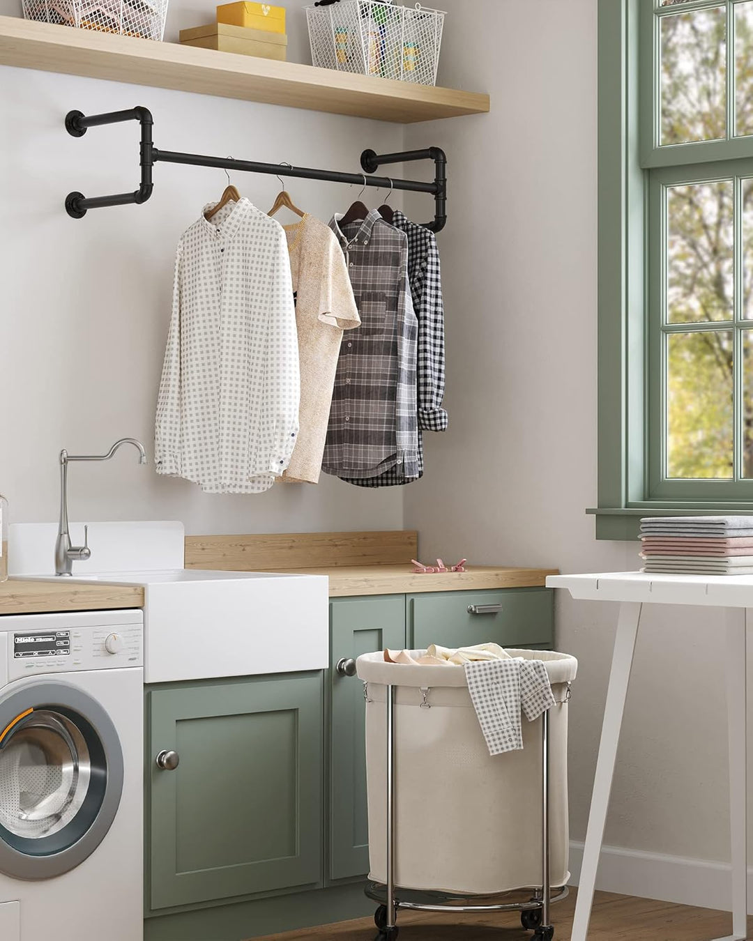 SONGMICS Kleiderstangen 2er Set, Garderobenstangen im Industrie-Design, Wandmontage, platzsparend, 1