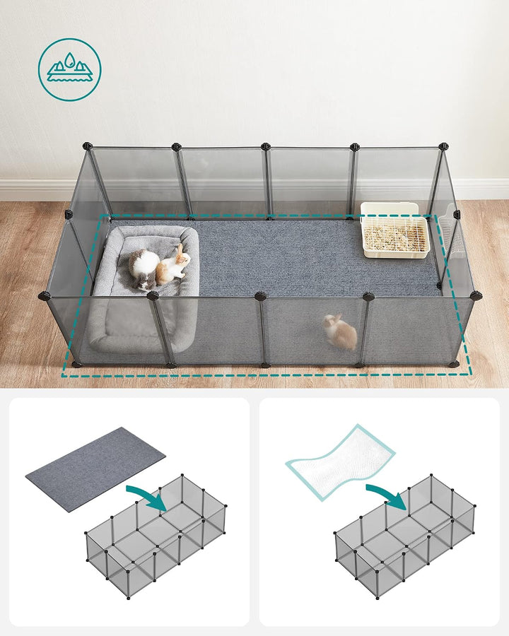 SONGMICS Freigehege mit Bodenplatten, Laufstall, Meerschweinchen Gehege, aus Kunststoff, Gehege für