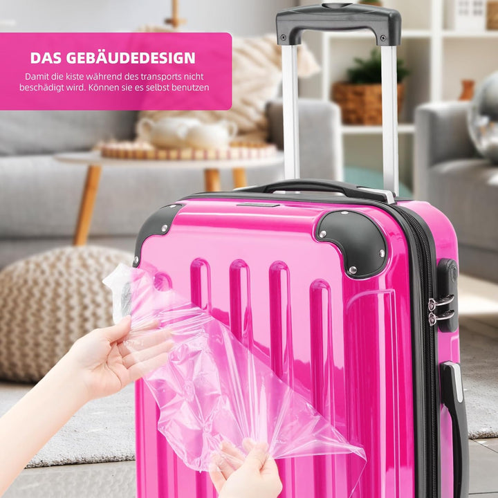 BEIBYE- 3er Kofferset Hartschalen-Koffer Reisekoffer Trolley Rollkoffer Set Reisekofferset (Pink), P