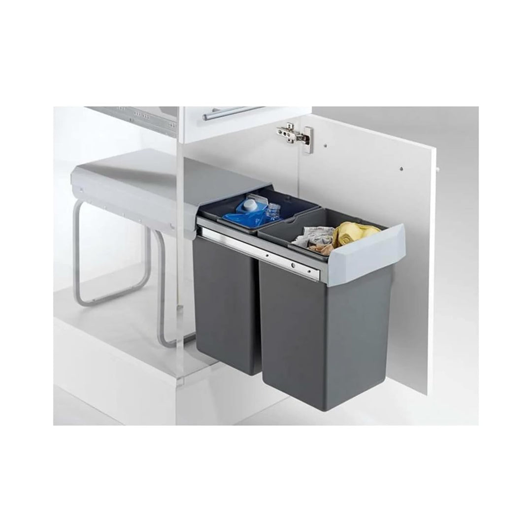 WESCO Double-Boy Einbau-Abfallsammler aus Kunststoff in der Farbe Anthrazit zum Ausziehen mit 2 hera