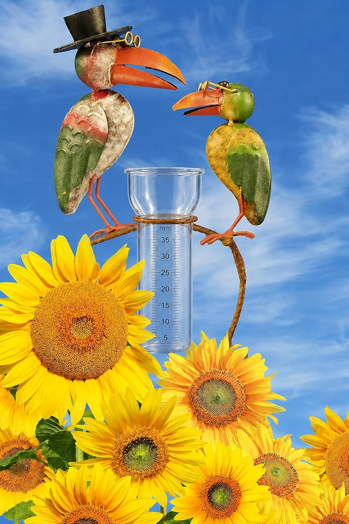 Pommerntraum ® | Regenmesser Niederschlagsmesser Pluviometer Rostoptik Prof. Dr. Rabe mit + Meisenkn