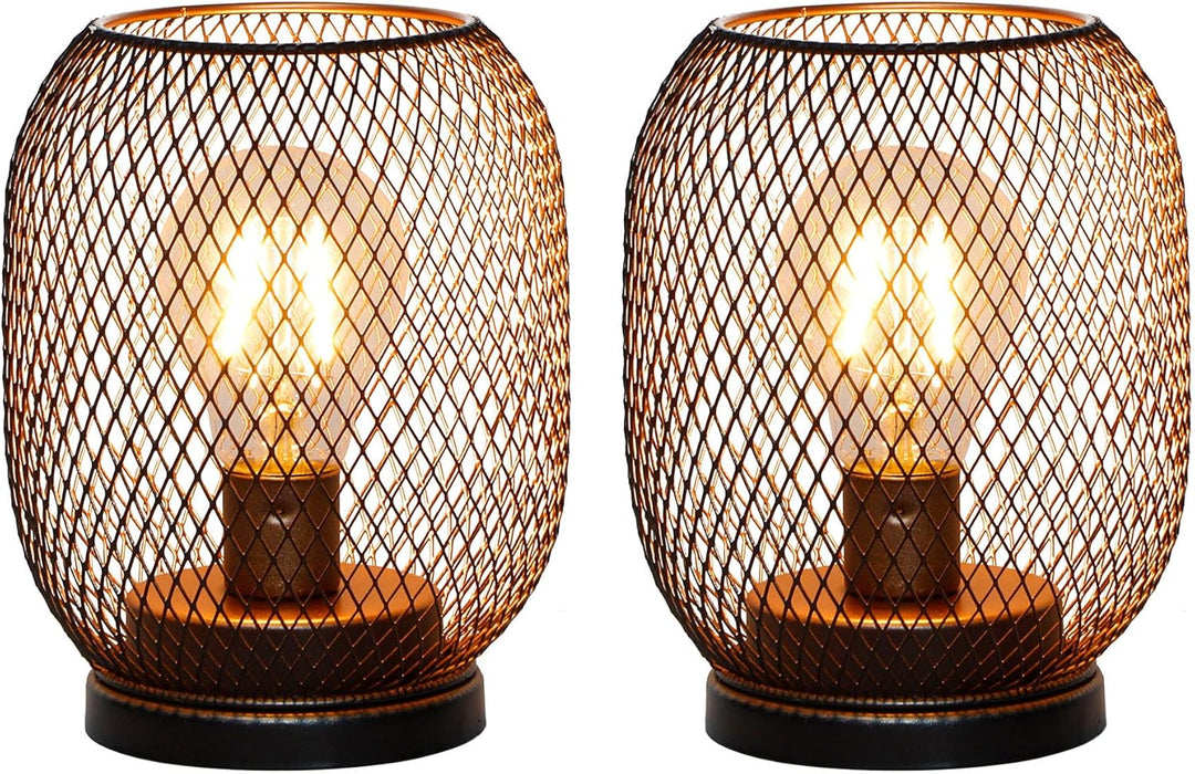 TRIROCKS Set Von 2 Batteriebetriebene Tischlampe Metallkäfig Kabellose Laterne Mit LED Birne Oval Vi