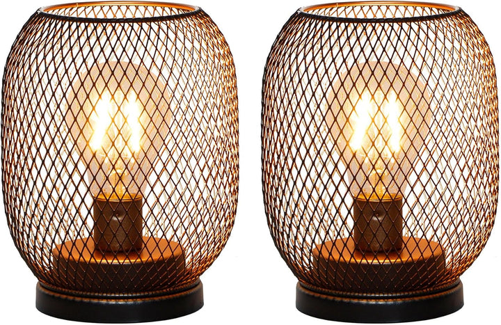 TRIROCKS Set Von 2 Batteriebetriebene Tischlampe Metallkäfig Kabellose Laterne Mit LED Birne Oval Vi