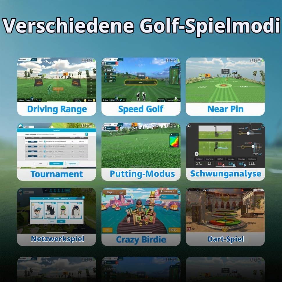 PHIGOLF Phigolf2 Flex Golf-Simulator mit einziehbarem Schwungstab für den Innen- und Aussenbereich,