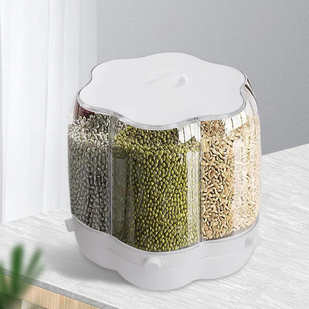 6-Gitter Reisspender Müslibehälter 360° Drehbarer Müslispender 8kg Kapazität PP/PET Material, Transp