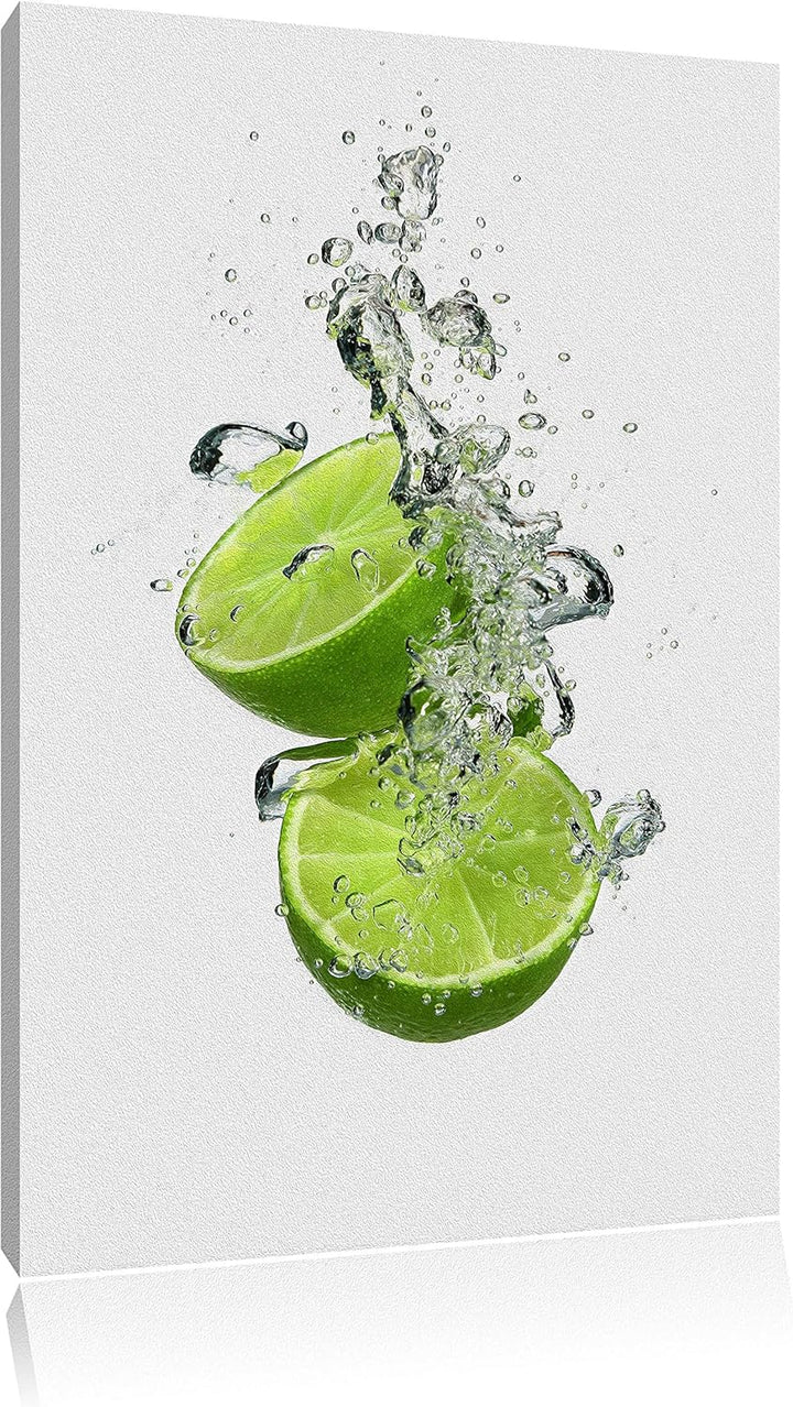 Leckere grüne Limetten im Wasser schwarz/weiss Format: 100x70 auf Leinwand, XXL riesige Bilder ferti