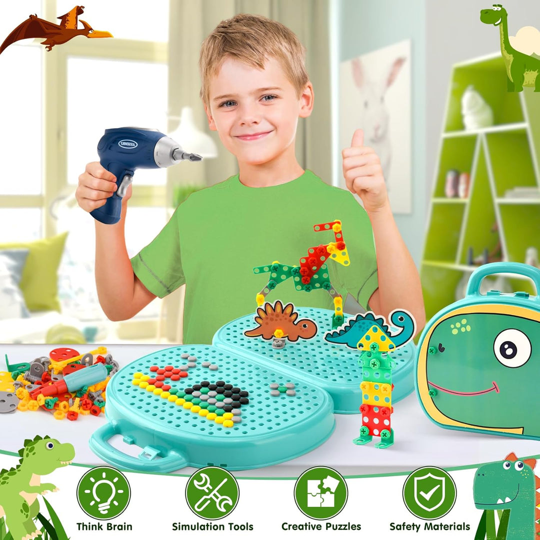 DAOUZL Montessori Spielzeugkiste mit Bohrmaschine, Magische Montessori-Spielzeugkiste, Mosaik Puzzle