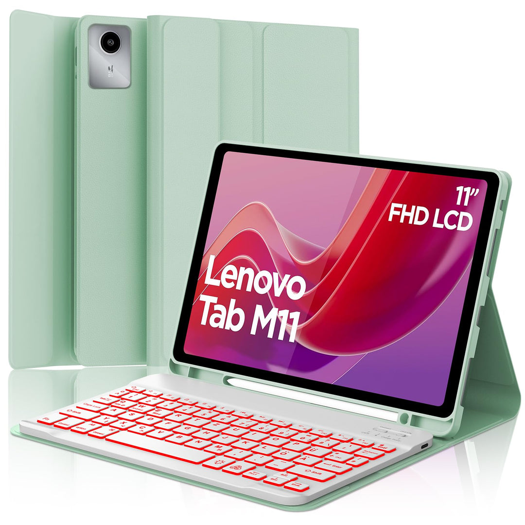 Tastatur Hülle für Lenovo Tab M11 2024, Deutsches QWERTZ, 7 Farben Beleuchtung Magnetisch Abnehmbare
