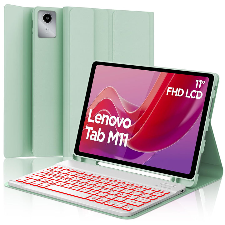 Tastatur Hülle für Lenovo Tab M11 2024, Deutsches QWERTZ, 7 Farben Beleuchtung Magnetisch Abnehmbare