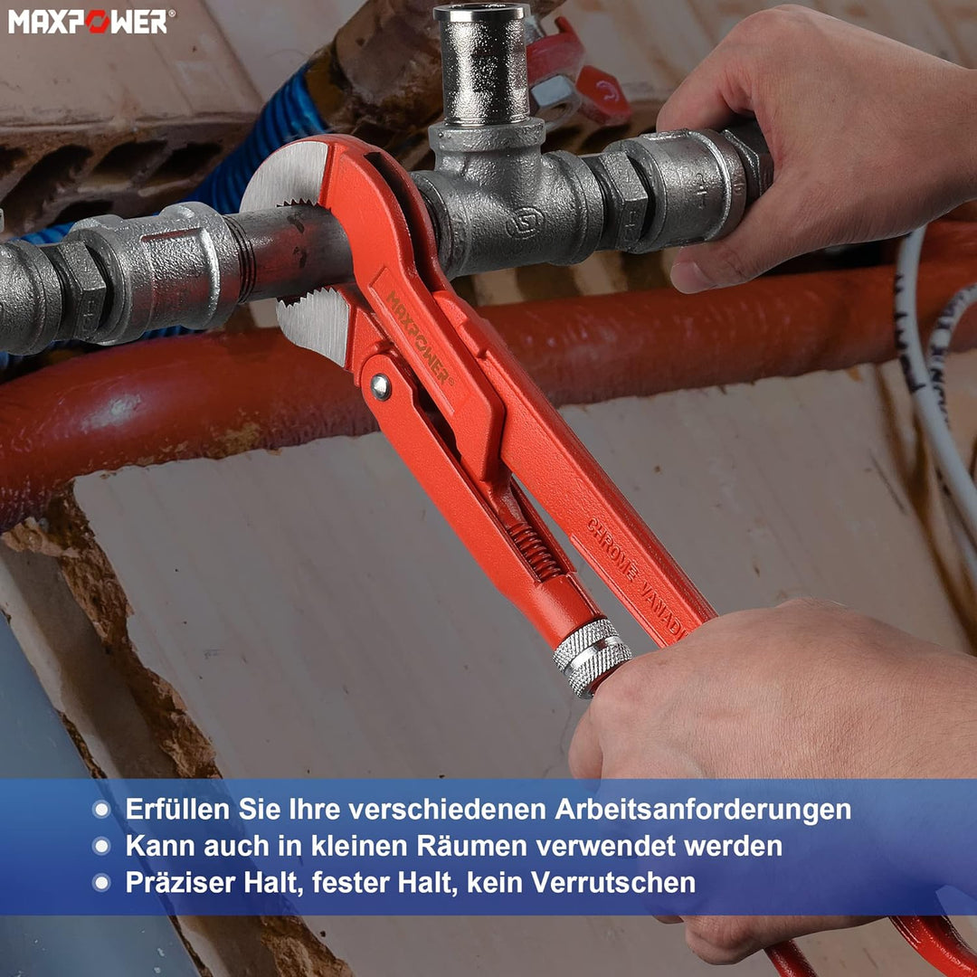 MAXPOWER Abgewinkelte Eck-Rohrzange 1 Zoll S-Maul Wasserrohrzange 330mm S-förmige Backe x 30,5 cm Lä
