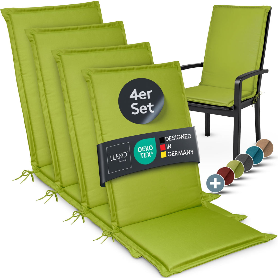 LILENO HOME Gartenstuhl Auflagen [4er Set - Hochlehner] in Apfelgrün - Bequeme Liegen als Sitzauflag