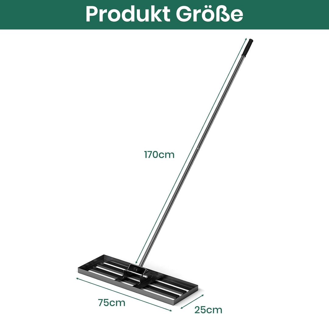 RELAX4LIFE Rasen Nivellierrechen, 75 x 25 cm, Rasenrechen Metall, Rechen Garten mit 170 cm Stiel, Le