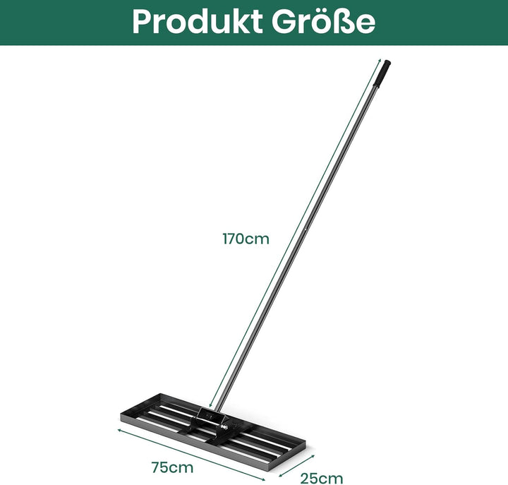 RELAX4LIFE Rasen Nivellierrechen, 75 x 25 cm, Rasenrechen Metall, Rechen Garten mit 170 cm Stiel, Le