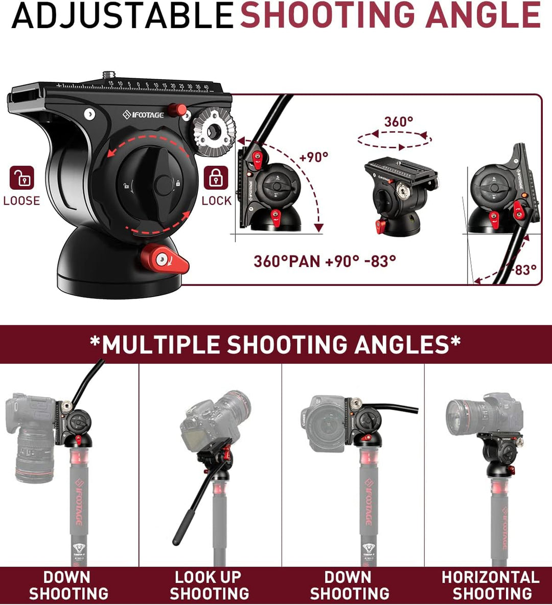 IFOOTAGE Cobra 3 Einbeinstativ Kamera C180F-P, automatische 1/4"- und 3/8"-Schraube, Kohlefaser, mit