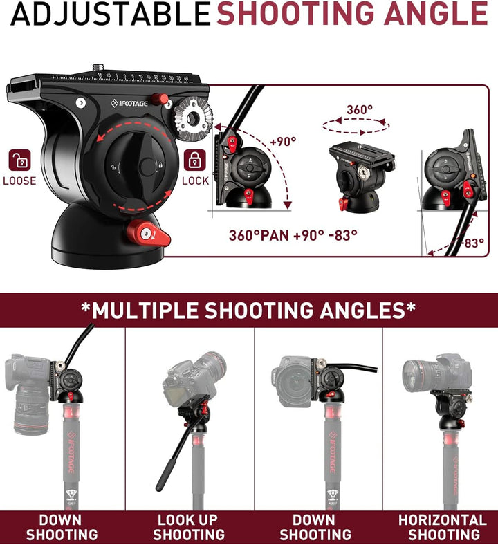 IFOOTAGE Cobra 3 Einbeinstativ Kamera C180F-P, automatische 1/4"- und 3/8"-Schraube, Kohlefaser, mit