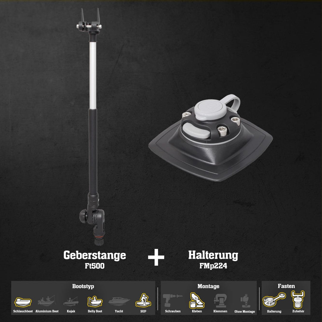 Set: Fasten Teleskop Geberstange + Halterung [PVC Basis] (110x110 mm) Boot