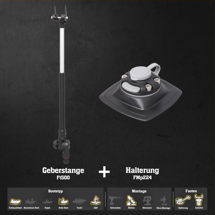 Set: Fasten Teleskop Geberstange + Halterung [PVC Basis] (110x110 mm) Boot