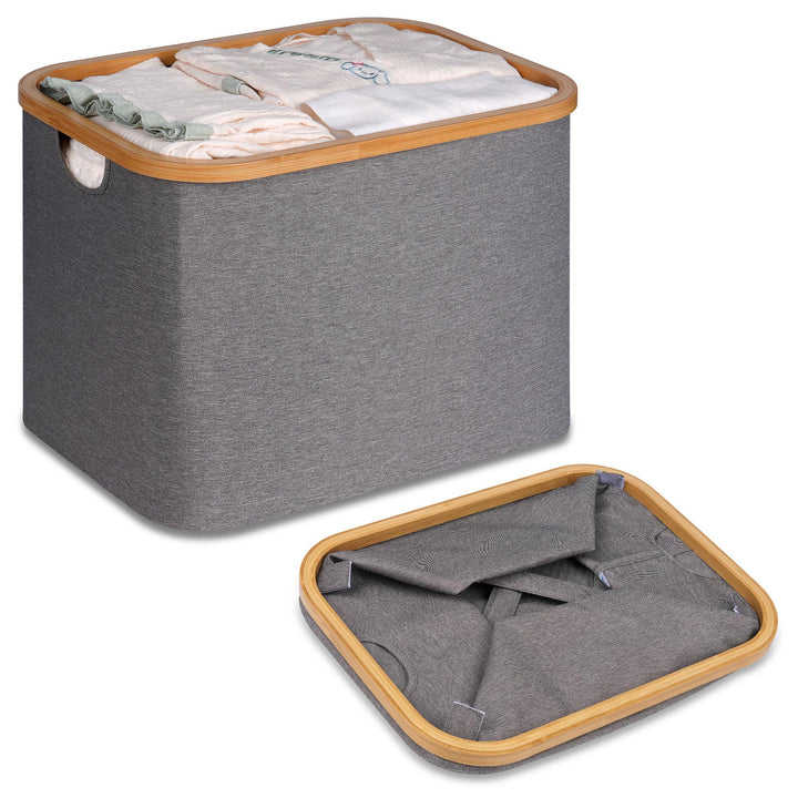 efluky Faltbarer Wäschekorb 50L, Bambus Stoff Faltbarer Storage Basket, Aufbewahrung Klappbar Wäsche