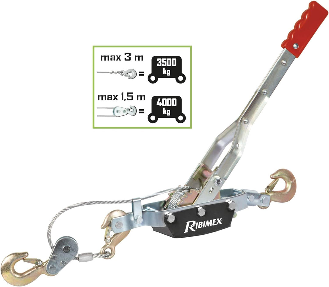 Ribitech 06563 Manueller horizontaler Treuil mit Kabel 4 T