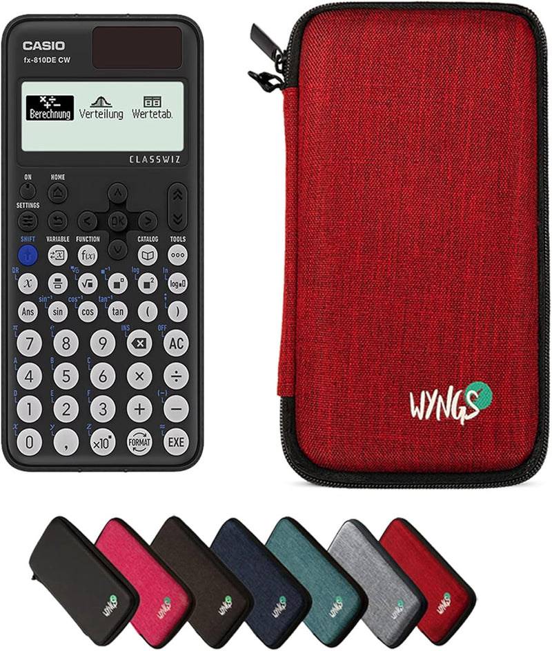 CALCUSO Sparpaket: Casio FX-810DE CW + WYNGS Schutztasche rot + Erweiterte Garantie von CALCUSO Rot