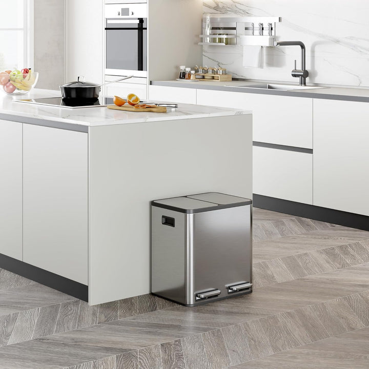 VonHaus Mülleimer Küche 2 Fächer, 30L Recycling Mülltrennsystem – Abfalleimer Biomüll, Rutschfester