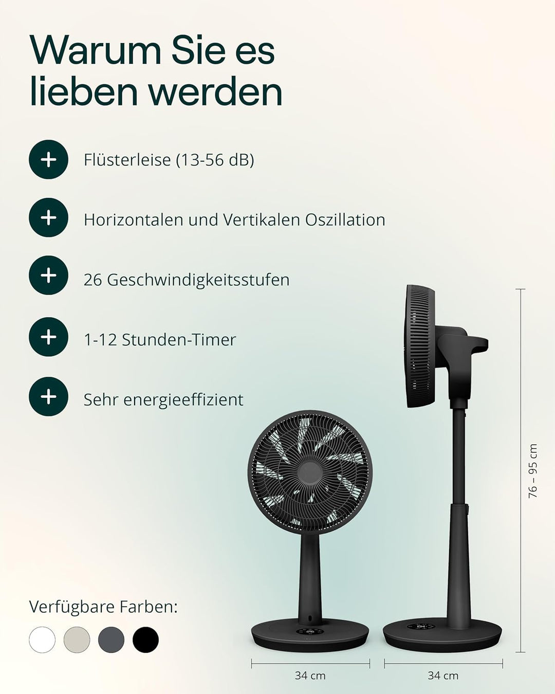 Duux Whisper 3 Standventilator – Energiesparender Ventilator mit 26 Geschwindigkeiten, Timer & Nacht