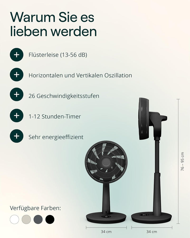 Duux Whisper 3 Standventilator – Energiesparender Ventilator mit 26 Geschwindigkeiten, Timer & Nacht