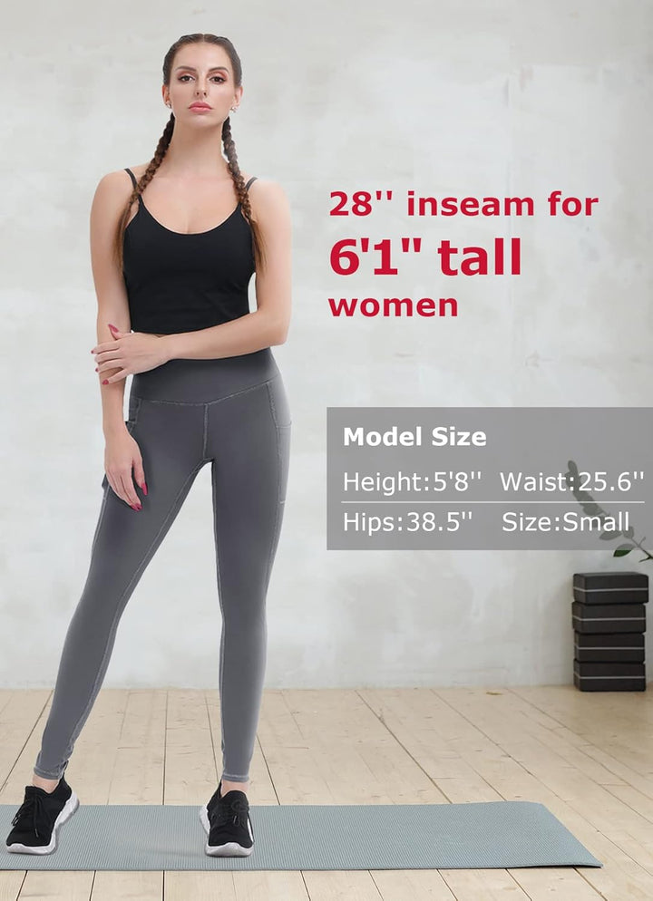 ALONG FIT Damen Sport Leggings mit Tasche Blickdichte High Waist Lang Sporthose Laufhose Frauen Bauc