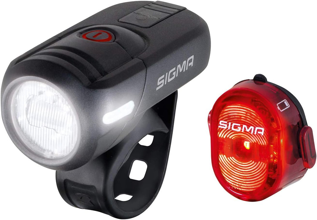 SIGMA LED Fahrradlicht Set Aura45/Nugget II mit 45/15 Lux |Wiederaufladbar & Spritzwassergeschützt |