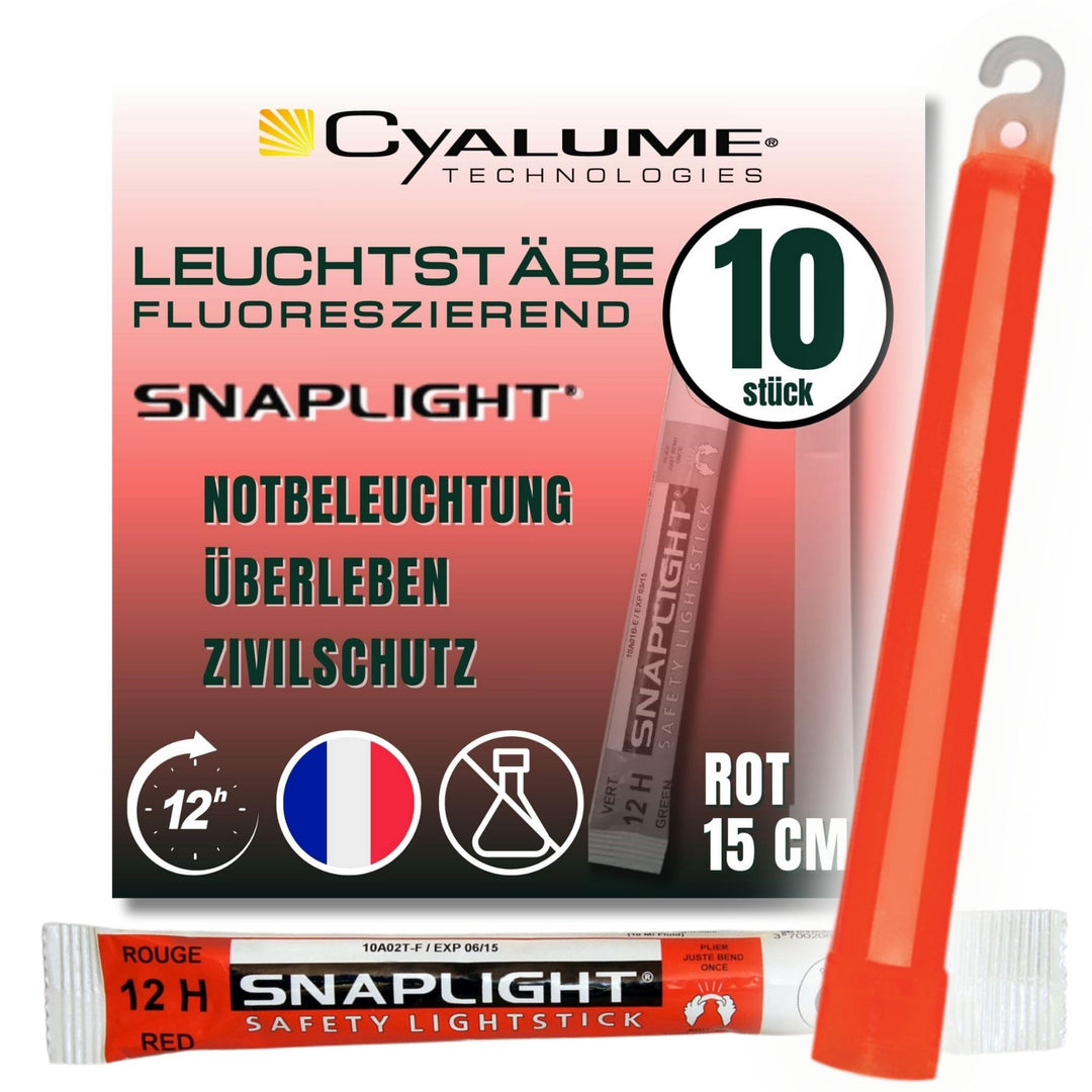 Cyalume SnapLight Knicklichter in Rot (10-er Pack) - 15 cm Glow Sticks mit Haken am Ende - ultra hel