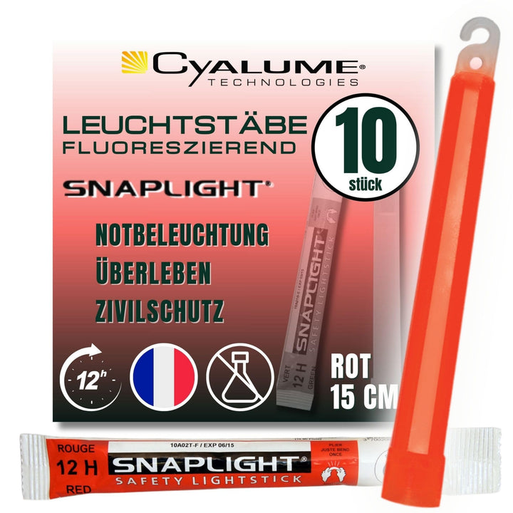 Cyalume SnapLight Knicklichter in Rot (10-er Pack) - 15 cm Glow Sticks mit Haken am Ende - ultra hel