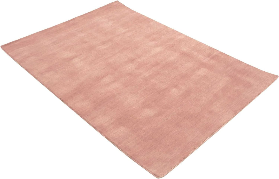 RUG PRINCE Wollteppich Gabbeh Uni 40x60 Handgewebt Rosa Einfarbig Handarbeit Zimmer Rosa 40x60 cm, R