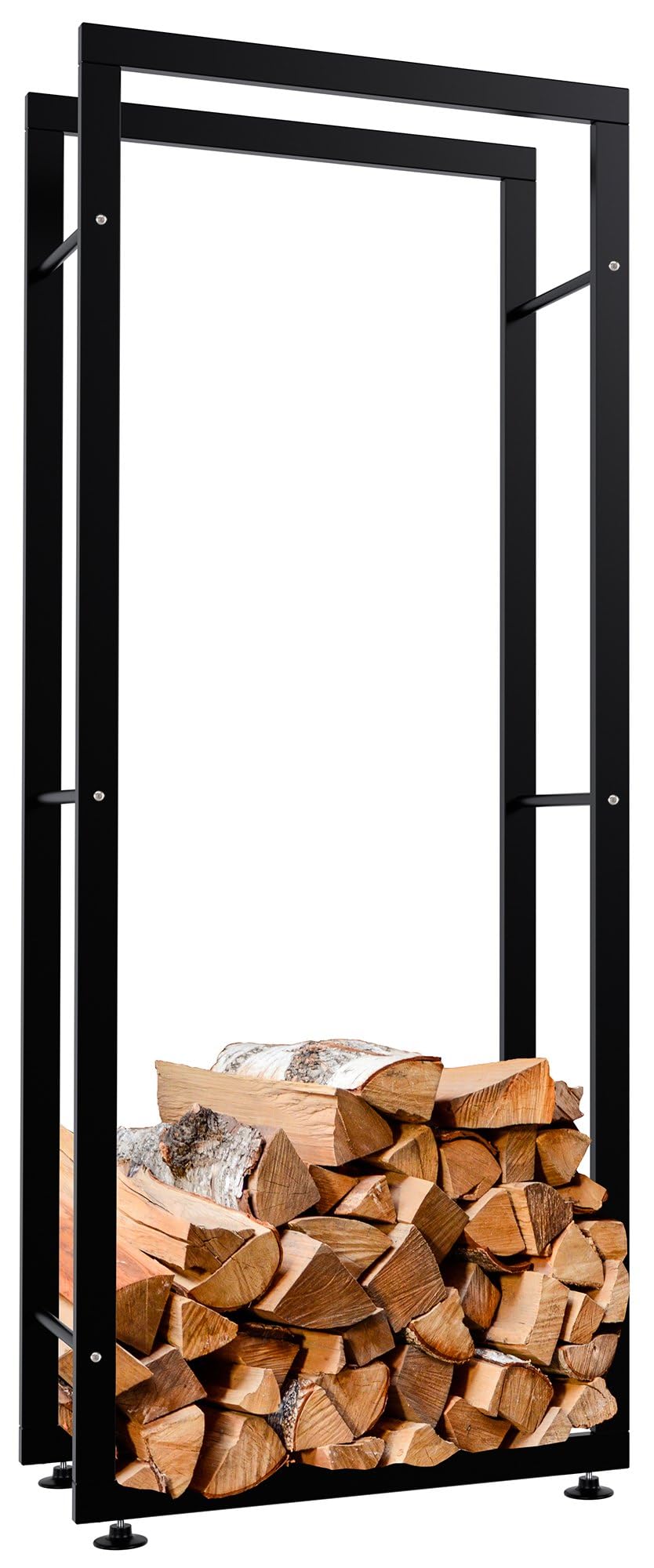 CLP Kaminholzständer Keri V2 I Aus Schwarzem Metall I Kaminholzregal Mit Bodenschonern I Stapelhilfe