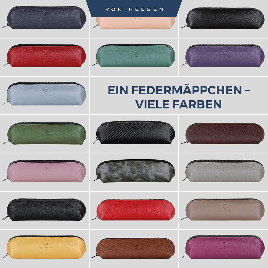 VON HEESEN® Echtleder Federmäppchen Leder Federmappe Etui für Stifte Mäppchen Schule Federtasche Uni