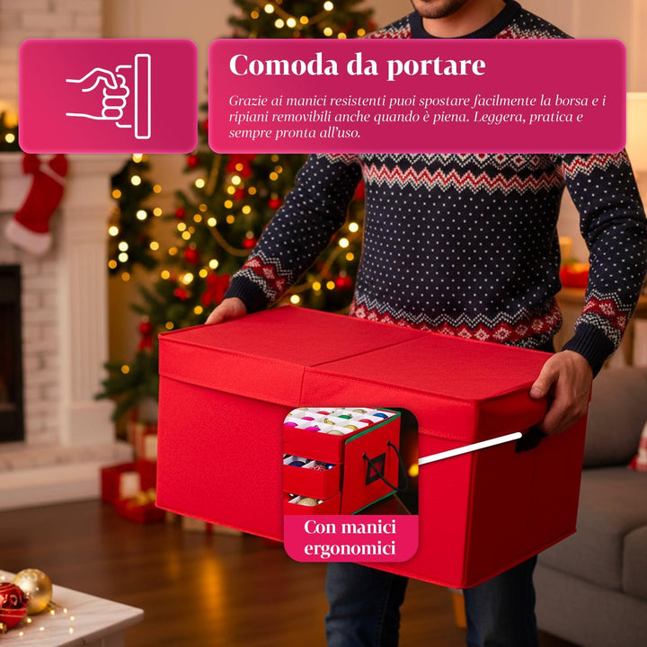 Wintem Aufbewahrungsbox für Weihnachtsschmuck mit 3 ausziehbaren Schubladen für 72 Weihnachtskugeln,