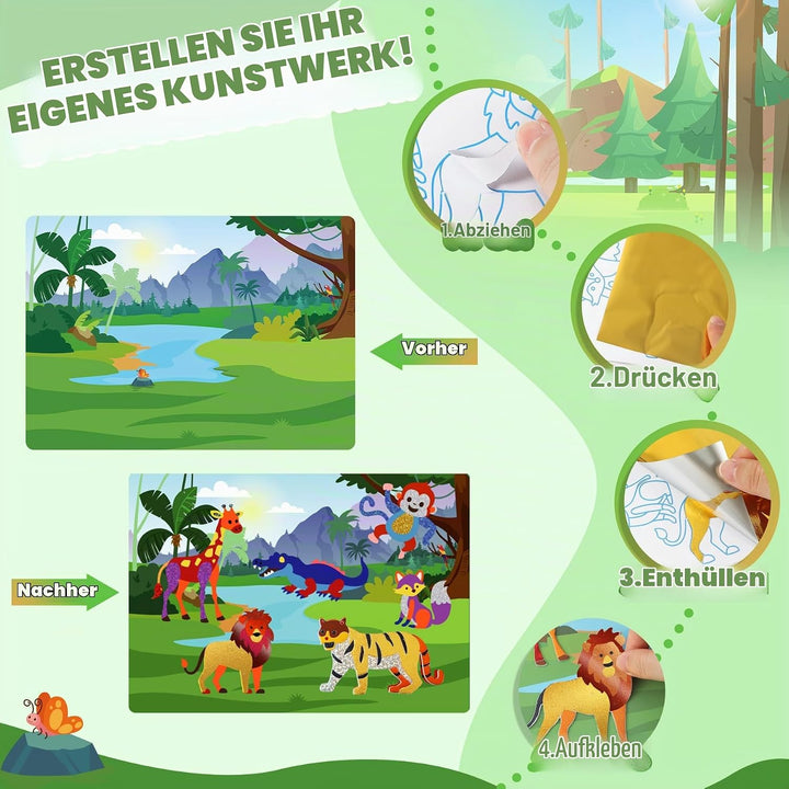URMYWO Folienspass Kinder, Dinosaurier und Weltraum Foil Art FüR Kinder,Bastelsets FüR MäDchen Junge