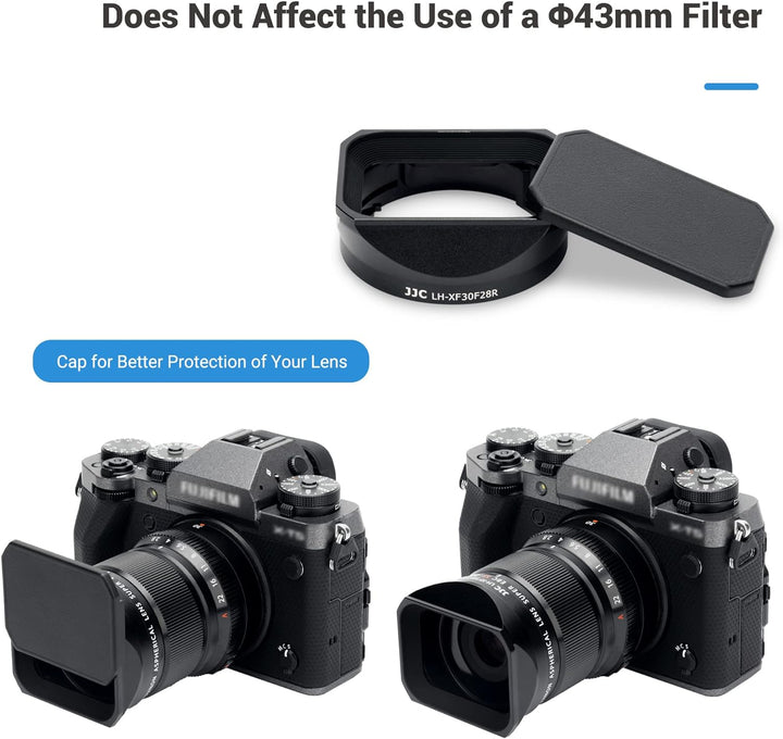JJC Quadratische Metall-Kamera-Gegenlichtblende mit Deckel für FUJIFILM XF 30 mm f/2.8 R LM WR Makro