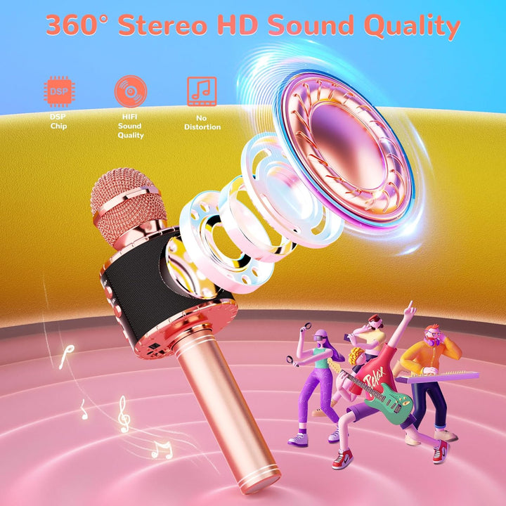Magic Sing LED Karaoke Mikrofon Kinder, Drahtloses Bluetooth Spielzeug ab 3-12 Jahre Geschenk Mädche
