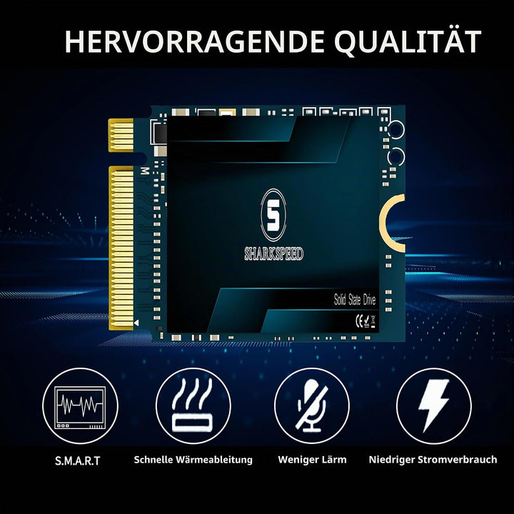SHARKSPEED M.2 2230 SSD 256GB NVMe PCIe Gen 4.0x4 30mm, SSD Festplatte Intern Solid State Drive für