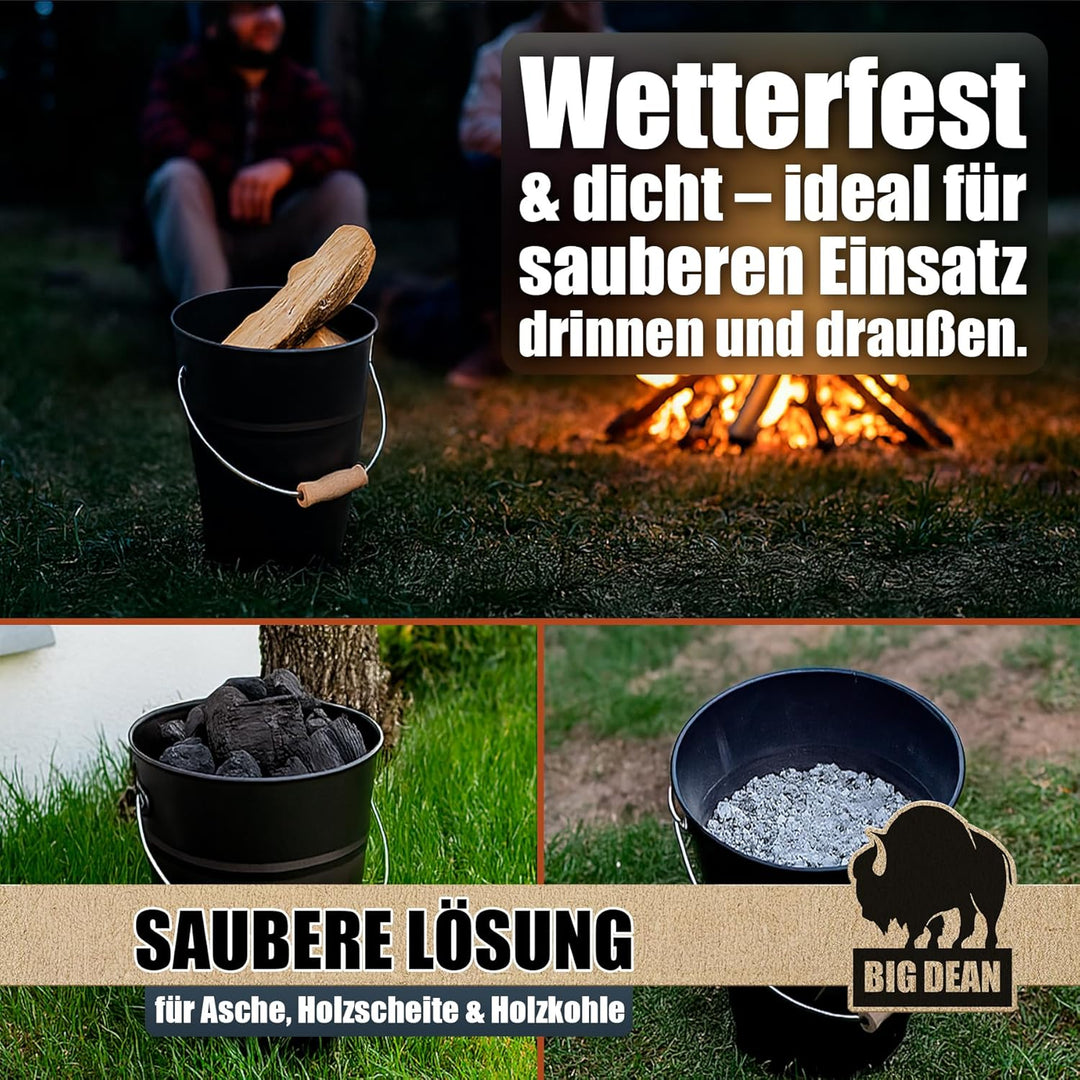 BigDean Ascheeimer mit Deckel 15 Liter mit Griff Ascheimer Oval