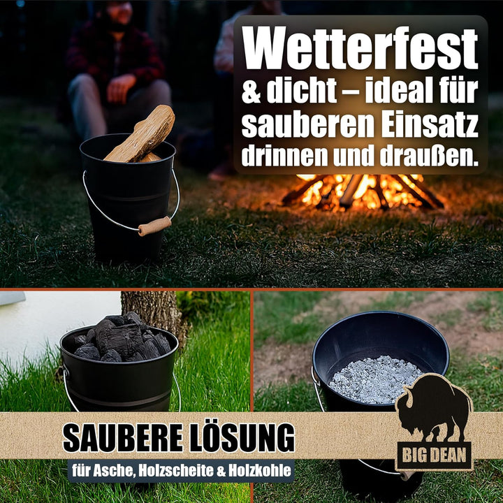 BigDean Ascheeimer mit Deckel 15 Liter mit Griff Ascheimer Oval