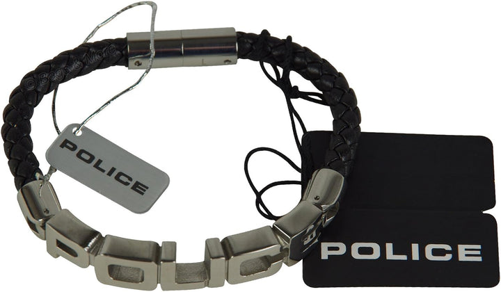 POLICE Leder Armband SIGNATURE Herren Schmuck Edelstahl Schwarz PJ23873BLB.01-L
